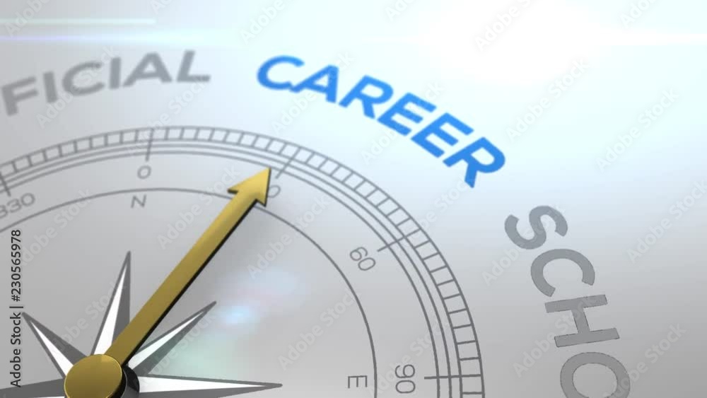 Compass with the text CAREER right path, concept video for good direction white shiny background Compass with the text CAREER right path, concept video for good direction white shiny background