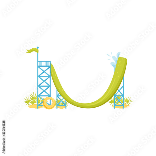 Flat vector design of big water slide. Extreme water attraction. Summer activity. Element of aqua park