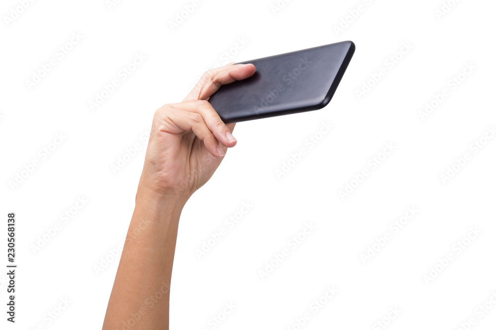 Hand gesture hold and using phone isolated on white background Hand gesture hold and using phone isolated on white background