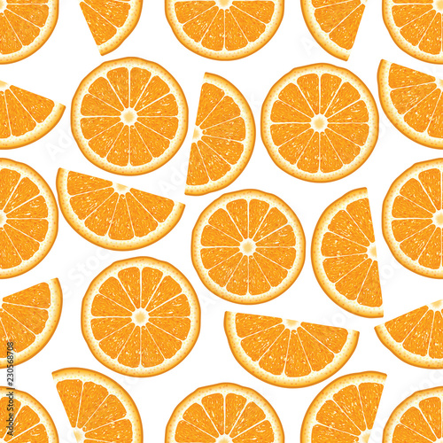 Seamless pattern with orange slices on a white background.