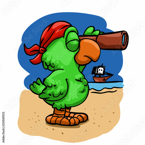 Parrot pirate - funny bird Vector Illustration 