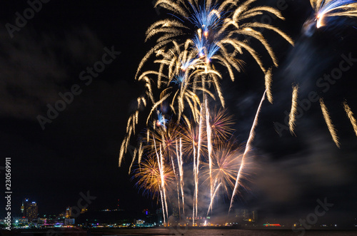 Konstfotografi The showing of colorful firework in the international firework festival in Pattaya