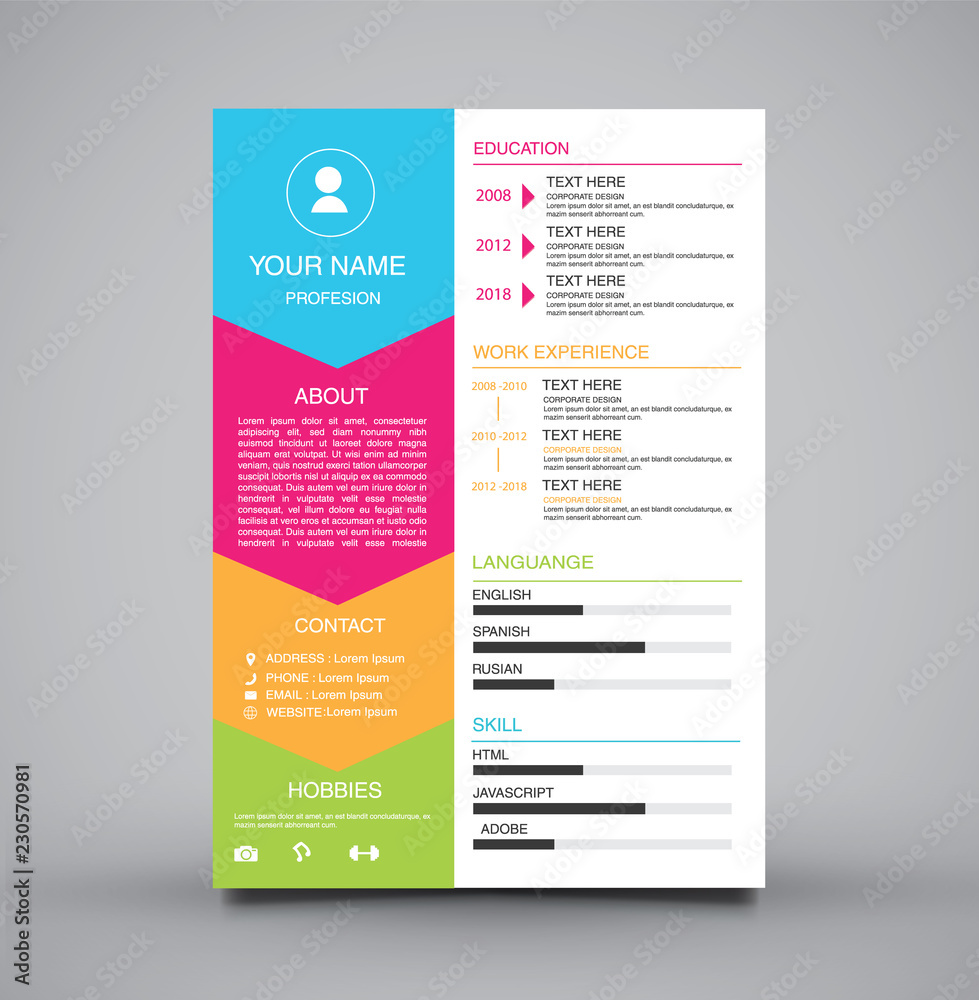 Obraz premium Professional creative minimalist template curriculum vitae colorful