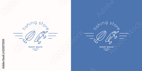 Linear, minimalistic logo for store fishing. Vector graphic.