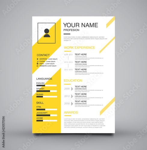 Professional minimalist template curriculum vitae yellow