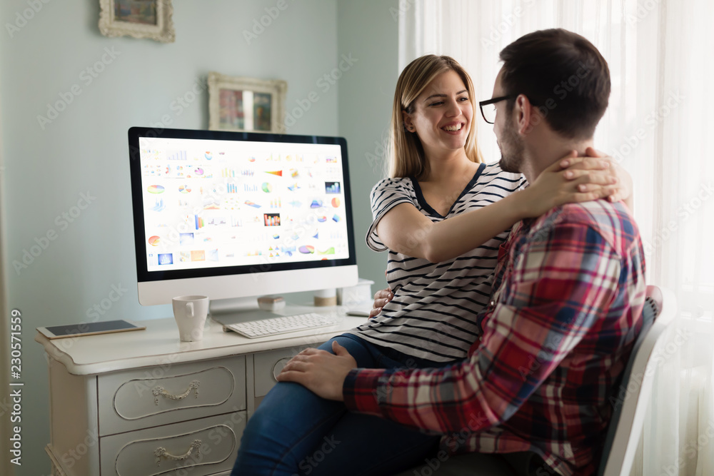 Young attractive designers working together from home Young attractive designers working together from home