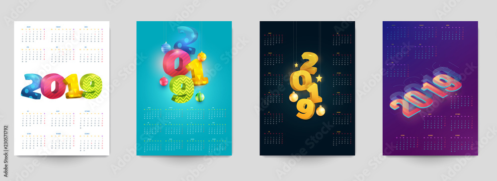 Happy new year design vector illustration concept. Set of minimalistic trendy background for branding banner, cover, poster, greeting card. Modern colorful number 2019. Happy new year design vector illustration concept. Set of minimalistic trendy background for branding banner, cover, poster, greeting card. Modern colorful number 2019.