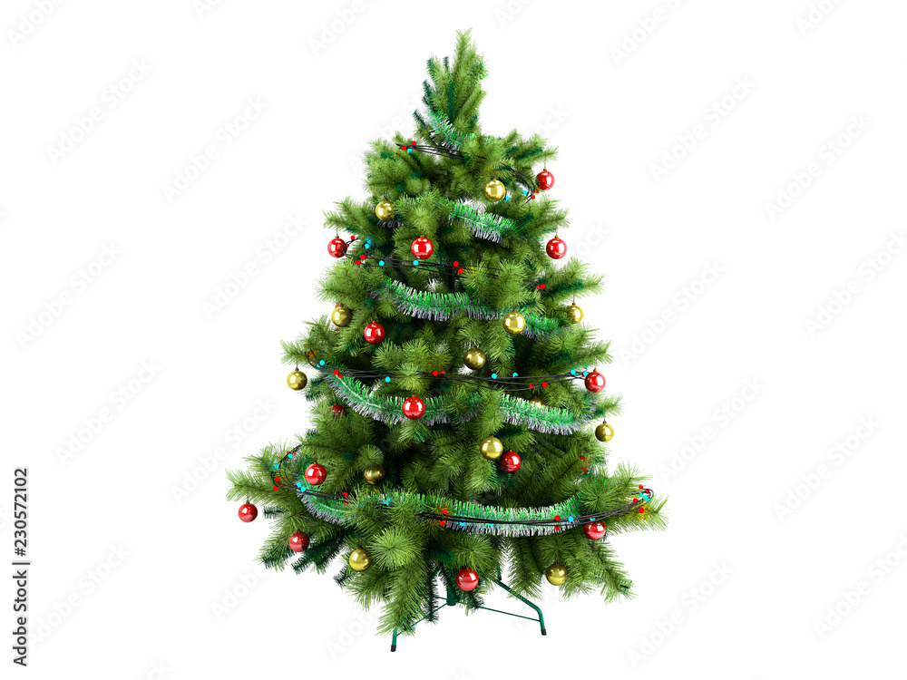 Christmas tree with colorful toys 3d render isolated on white no shadow Christmas tree with colorful toys 3d render isolated on white no shadow