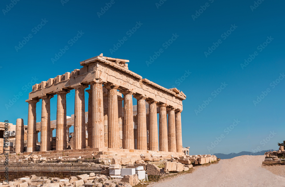 Parthenon of Acropolis panoramic photo shoot in the morning with no tourists around.