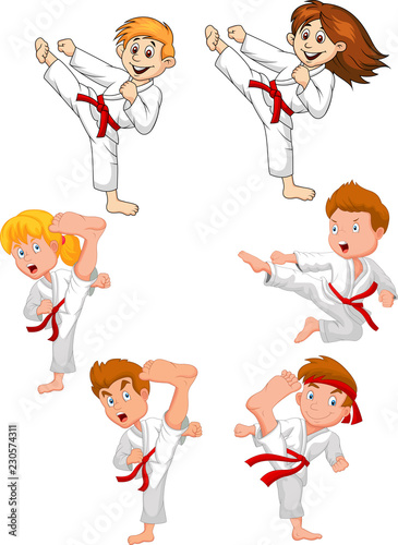Cartoon little kid training karate collection