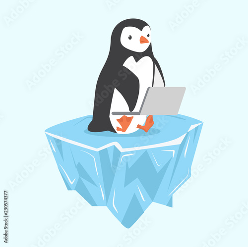 penguin with notebook on ice floe