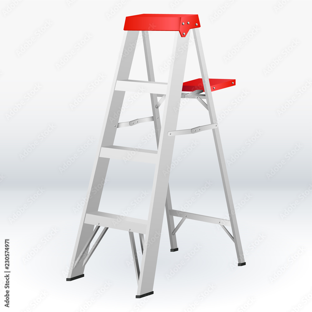 Construction white and red folding ladder. Vector illustration isolated on white Construction white and red folding ladder. Vector illustration isolated on white