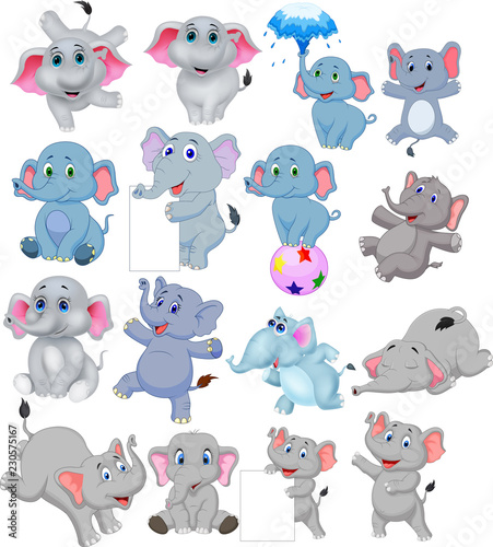 Cartoon elephants collection with different actions
