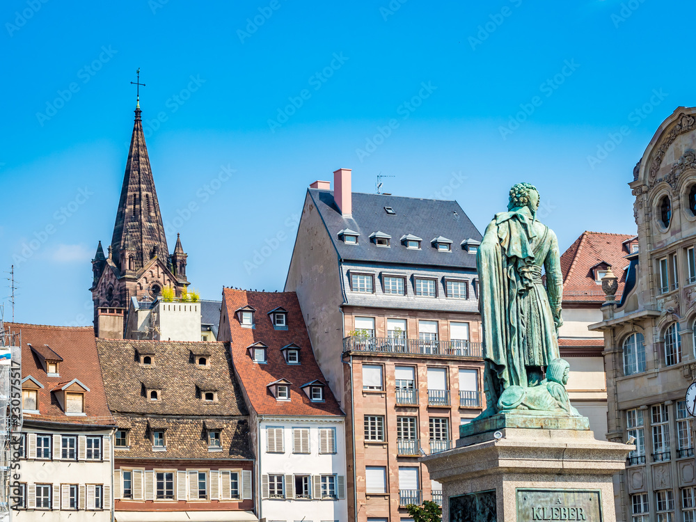 View of Place Kleber. Place Kleber - largest square at the center of the city of Strasbourg was named after General Jean-Baptiste Kleber. World Heritage site.