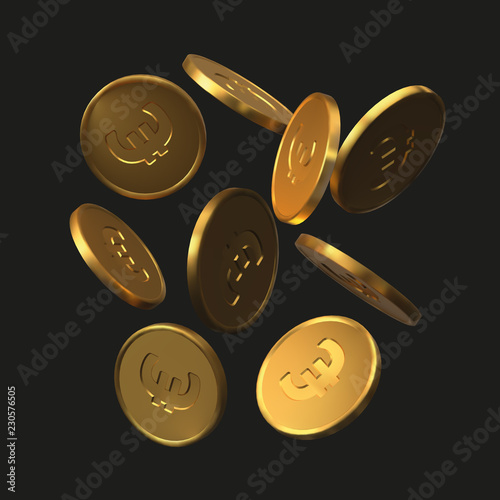 falling golden dollar coins. realistic vector illustration.