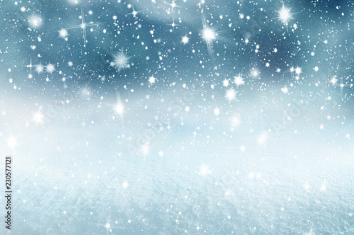 Winter christmas background with shiny snow and blizzard