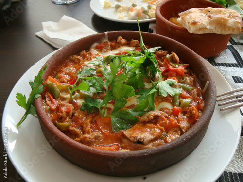 A Portion of Food (Kiremit Tava) in Village of Ortaköy, Aksaray Region, Central Anatolia, Turkey
