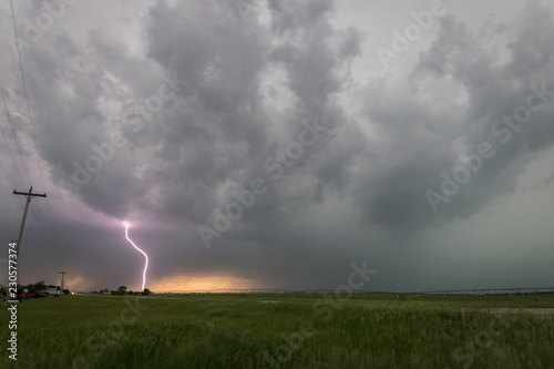 Bright powerful lightning discharge during a severe thunderstorm in Nebraska