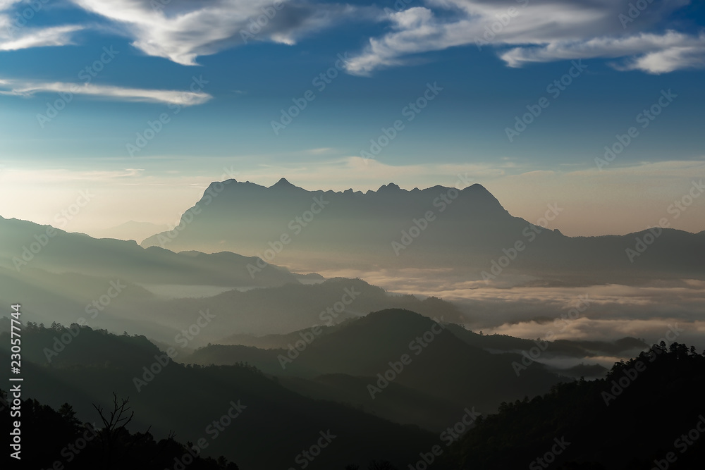 Landscape of sunrise on Mountain at Doi Luang Chiang Dao, ChiangMai ,Thailand