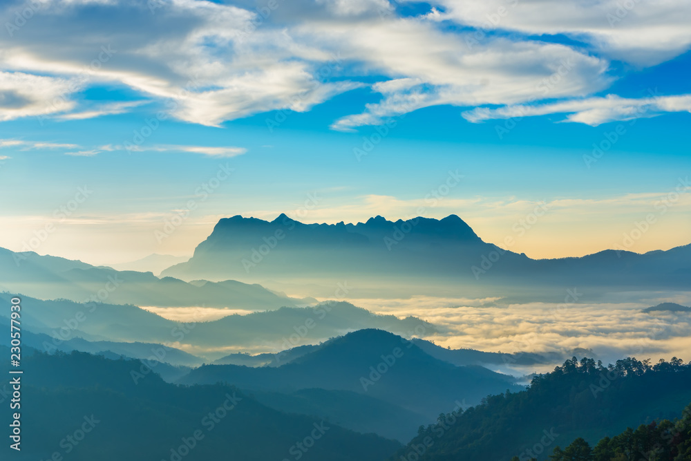 Landscape of sunrise on Mountain at Doi Luang Chiang Dao, ChiangMai ,Thailand