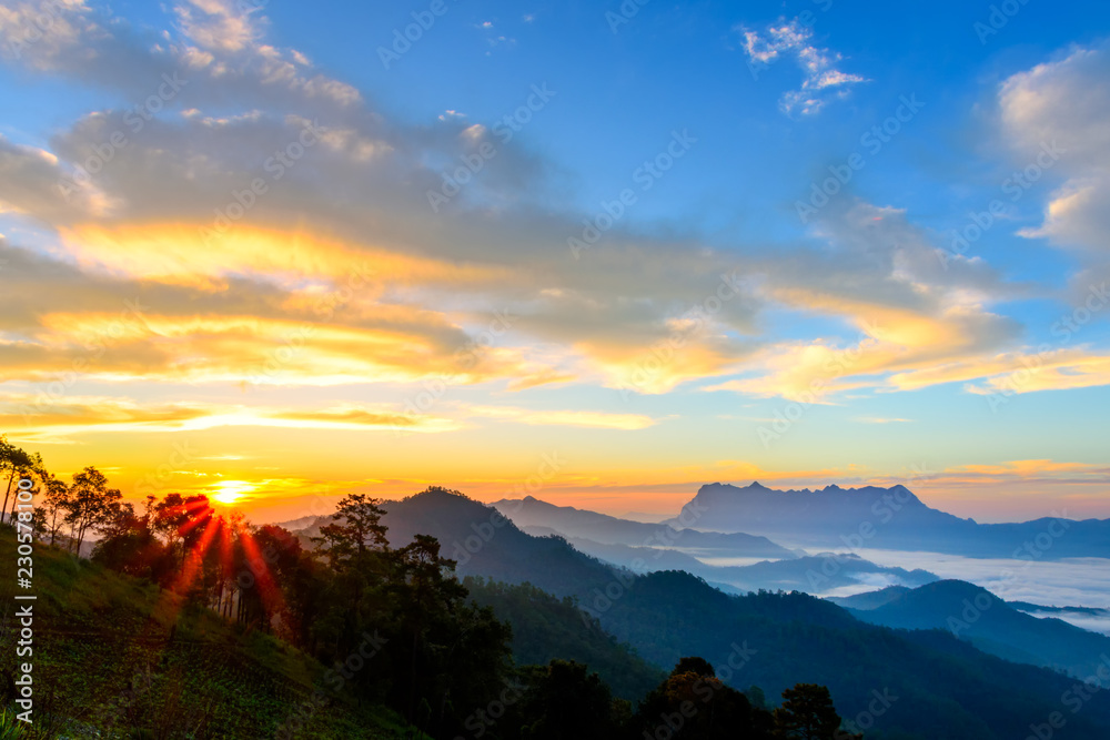 Landscape of sunrise on Mountain at Doi Luang Chiang Dao, ChiangMai ,Thailand