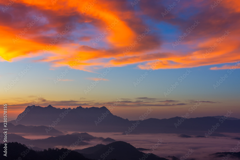 Landscape of sunrise on Mountain at Doi Luang Chiang Dao, ChiangMai ,Thailand