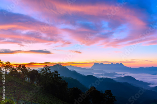 Landscape of sunrise on Mountain at Doi Luang Chiang Dao  ChiangMai  Thailand