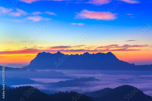 Landscape of sunrise on Mountain at Doi Luang Chiang Dao, ChiangMai ,Thailand