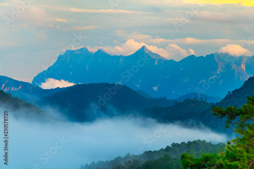 Fototapeta Naklejka Na Ścianę i Meble -  Landscape of sunrise on Mountain at Doi Luang Chiang Dao, ChiangMai ,Thailand