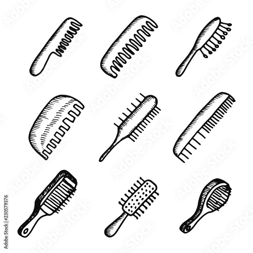 combs hair icons set. isolated objects silhouettes