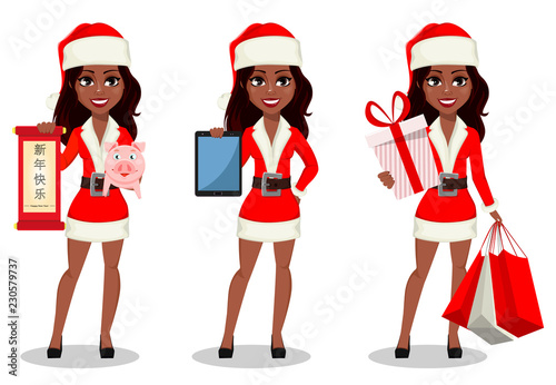 African-American woman in Santa Claus costume