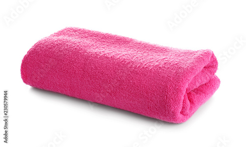 Bright folded towel on white background
