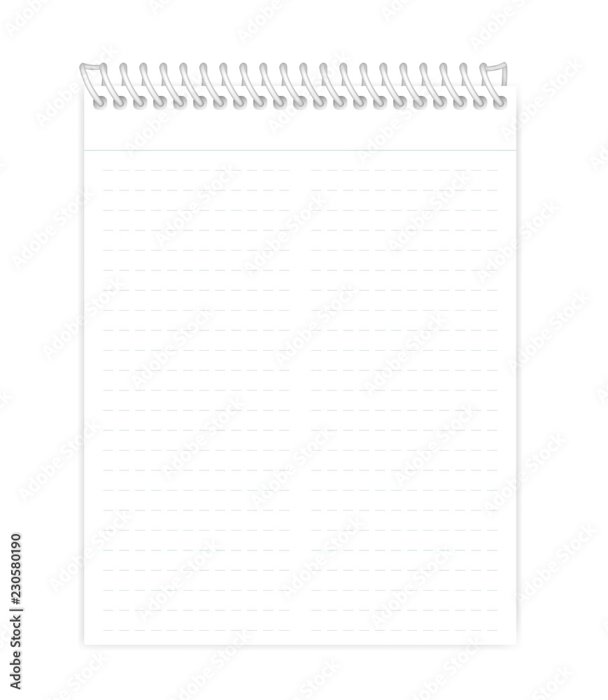 Wire bound lined note book letter paper format vector mock-up Wire bound lined note book letter paper format vector mock-up