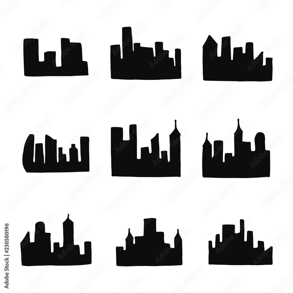 set of city silhouette. isolated objects icons