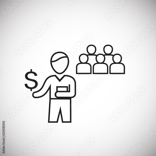 Leader shows way to profit to the team thin line on white background icon