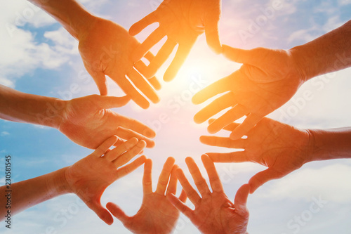Fotografie, Obraz global community of people, support, group of volunteers gathering hands togethe