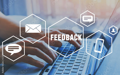 feedback concept, user comment rating of company online, writing review diagram, reputation management photo
