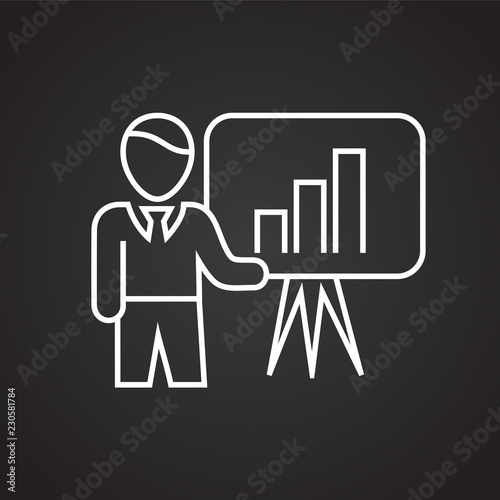 Business presentation thin line on black background icon
