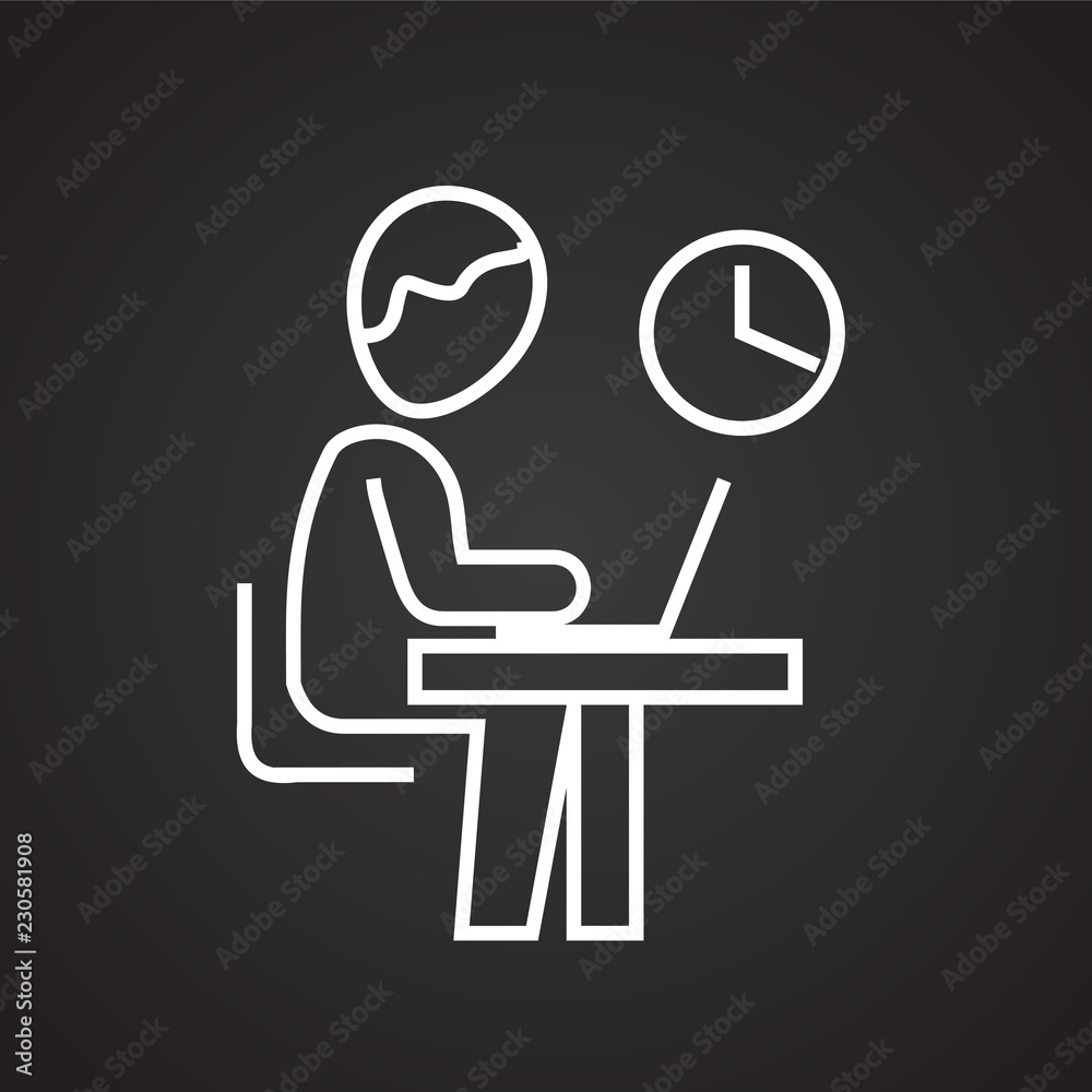 Business personnel working on computer thin line on black background icon Business personnel working on computer thin line on black background icon