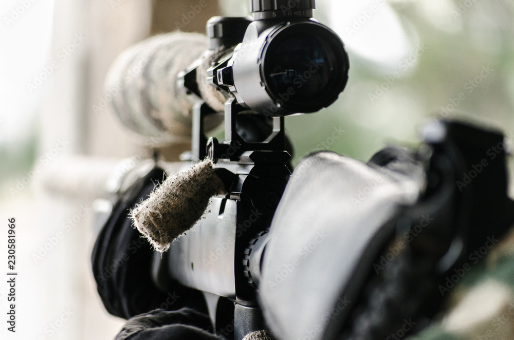 Camouflage wrap tape on sniper rifle and scope close up Stock Photo Adobe Stock