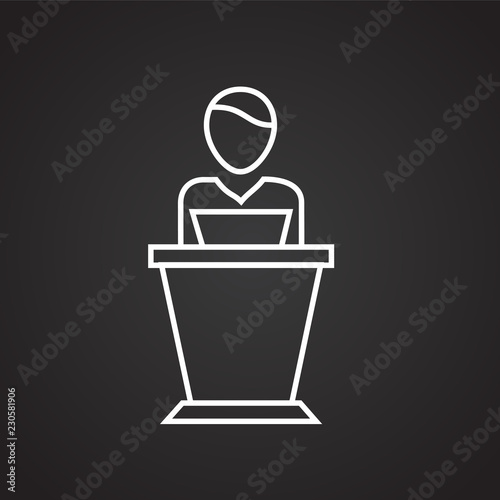 Speaker tribune thin line on black background icon