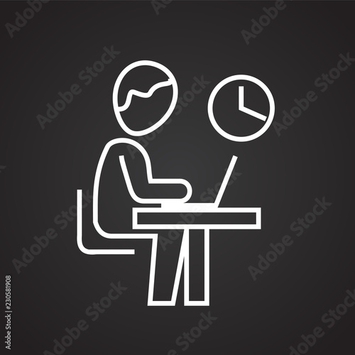 Business personnel working on computer thin line on black background icon