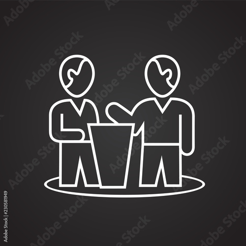 Business debates thin line on black background icon