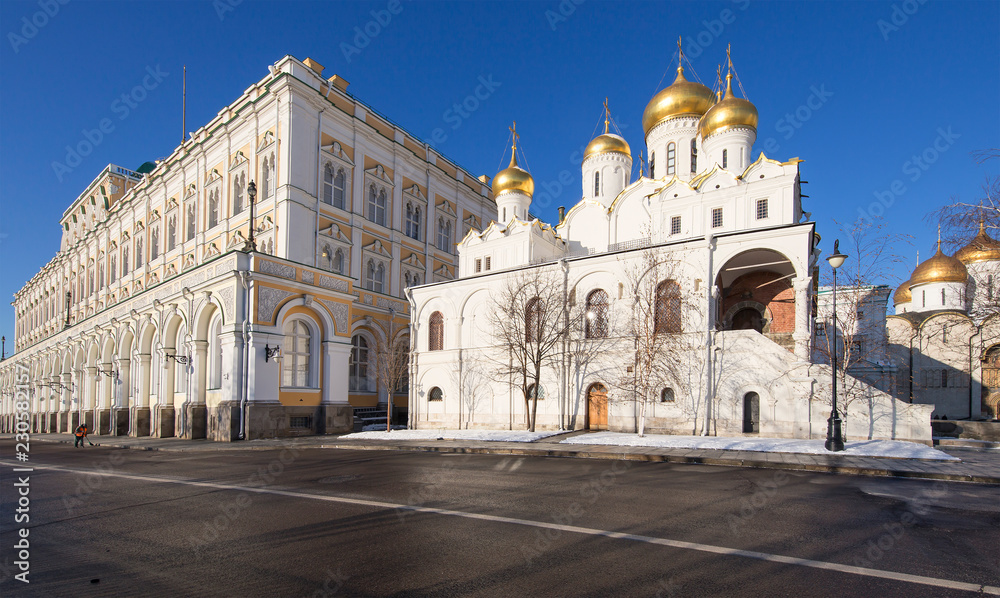 inside of Moscow Kremlin on a sunny winter day, Russia