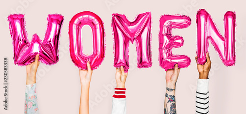 Hands showing women balloons word