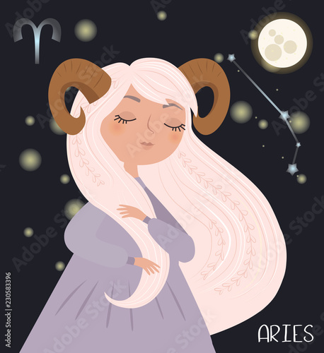 Illustration of Aries Zodiac signs character. Editable vector illustration 