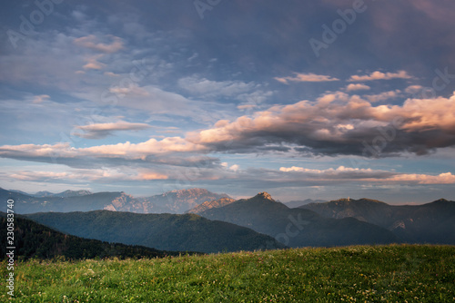 Sunset view of mount Resegone and Corni di Canzo from Sormano plateau  Como province  Lombardy region  Italy
