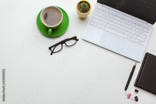 office working desk top view