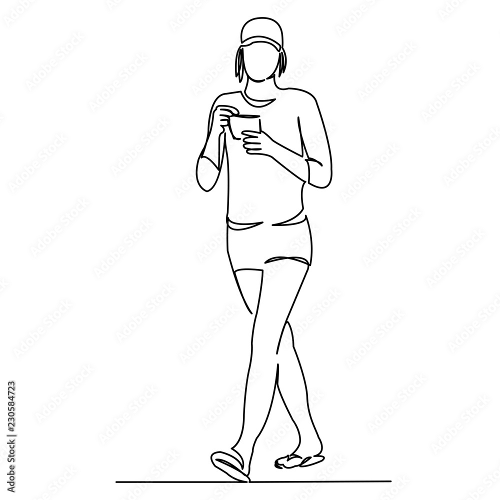girl walks and drinks coffee girl walks and drinks coffee