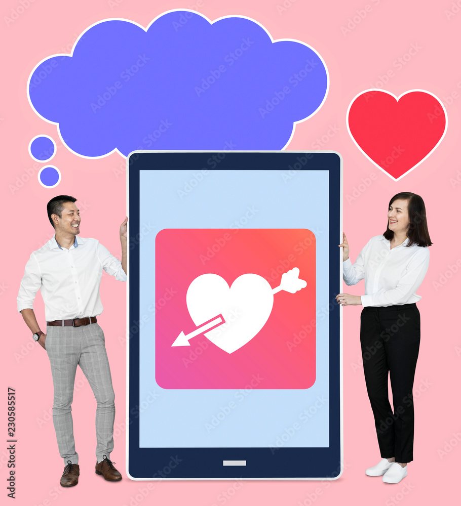 Couple with an online dating application Couple with an online dating application